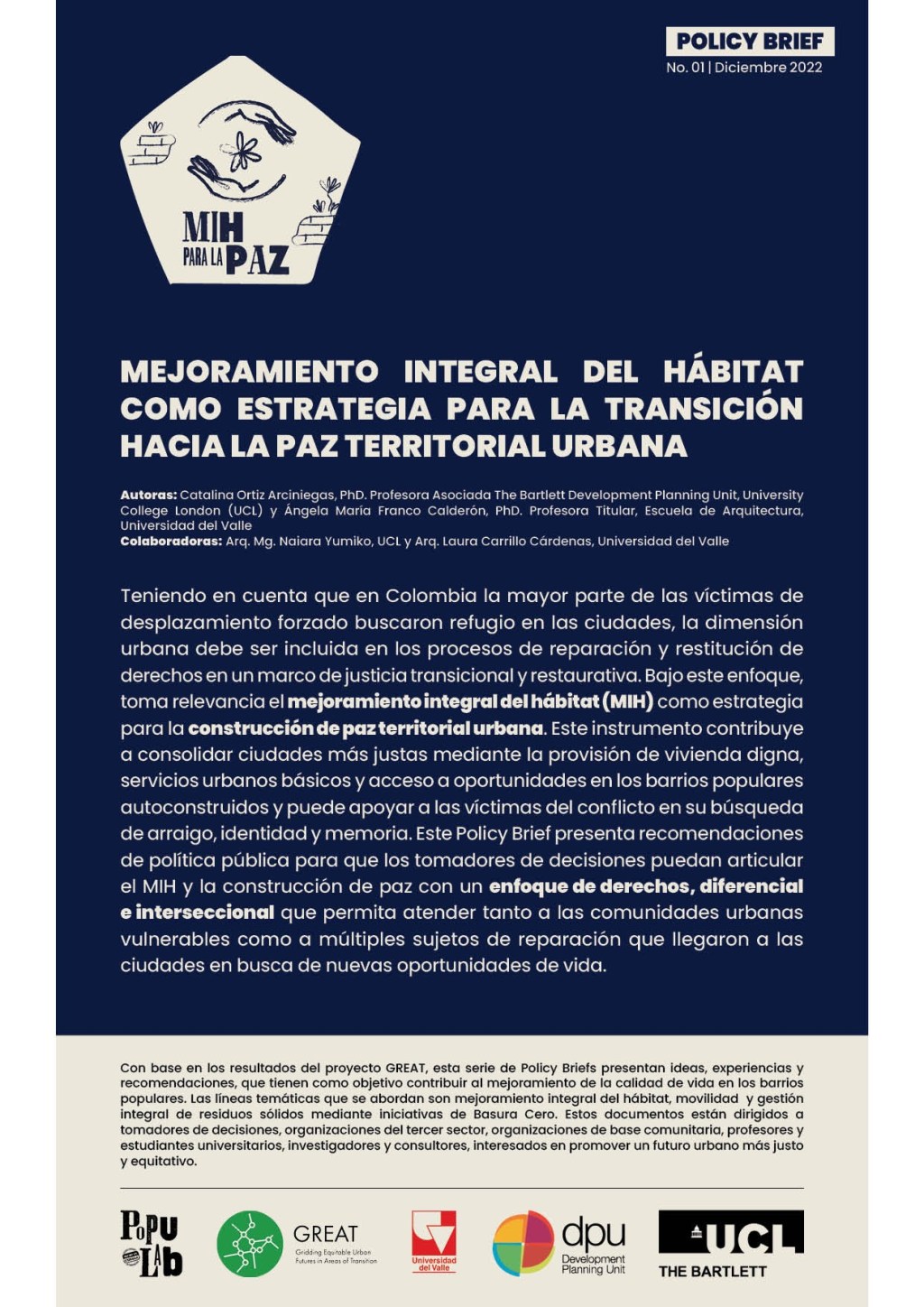 Comprehensive habitat upgrading as a strategy for the transition towards urban territorial peace (Populab Policy Briefs 1)