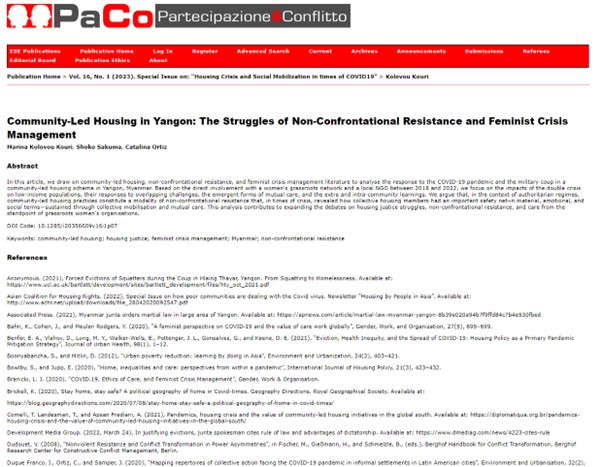 Community-Led Housing in Yangon: The Struggles of Non-Confrontational Resistance and Feminist Crisis&nbsp;Managemen